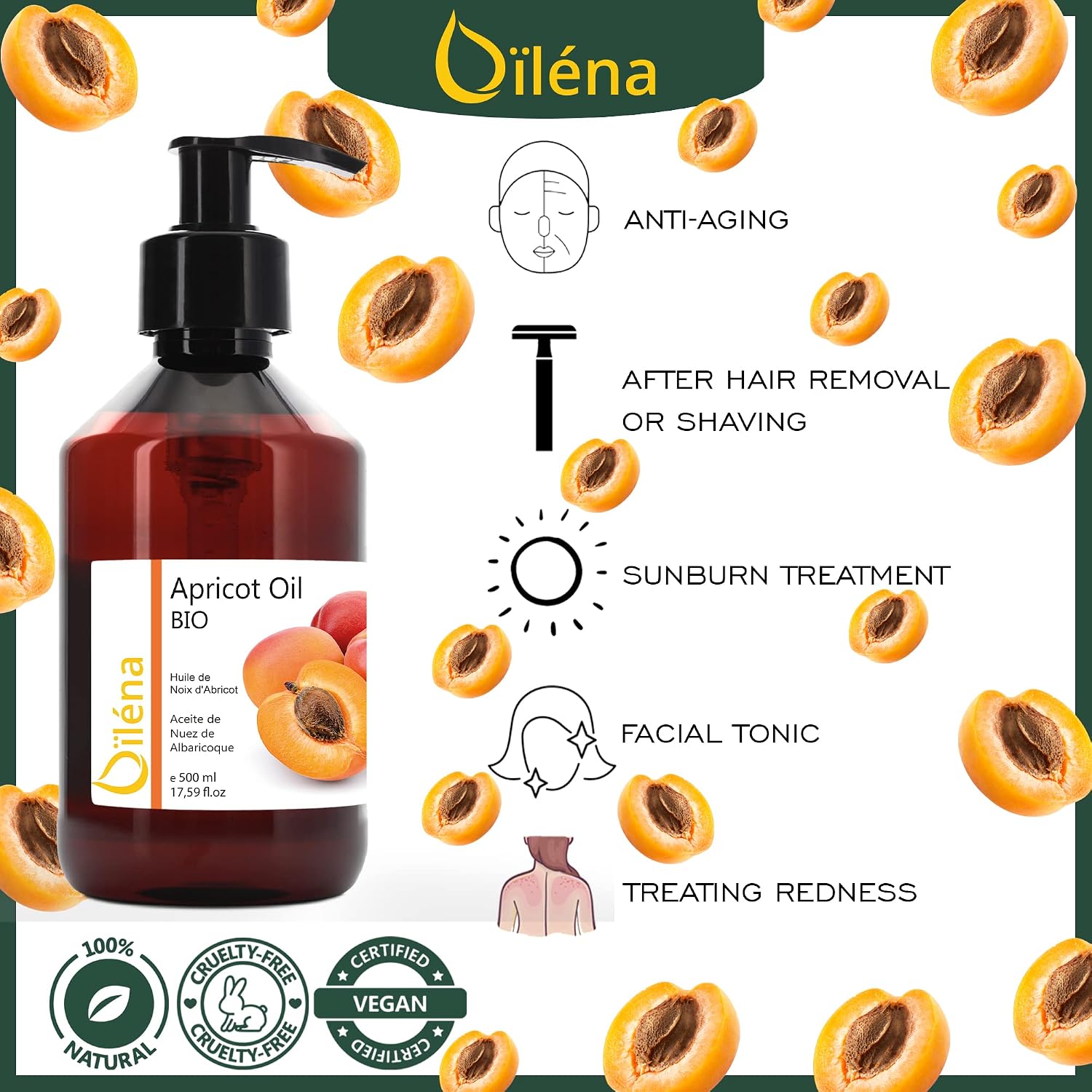 Thumbnail 4 de Oïléna Huile de Noyau d'Abricot, 500 ml