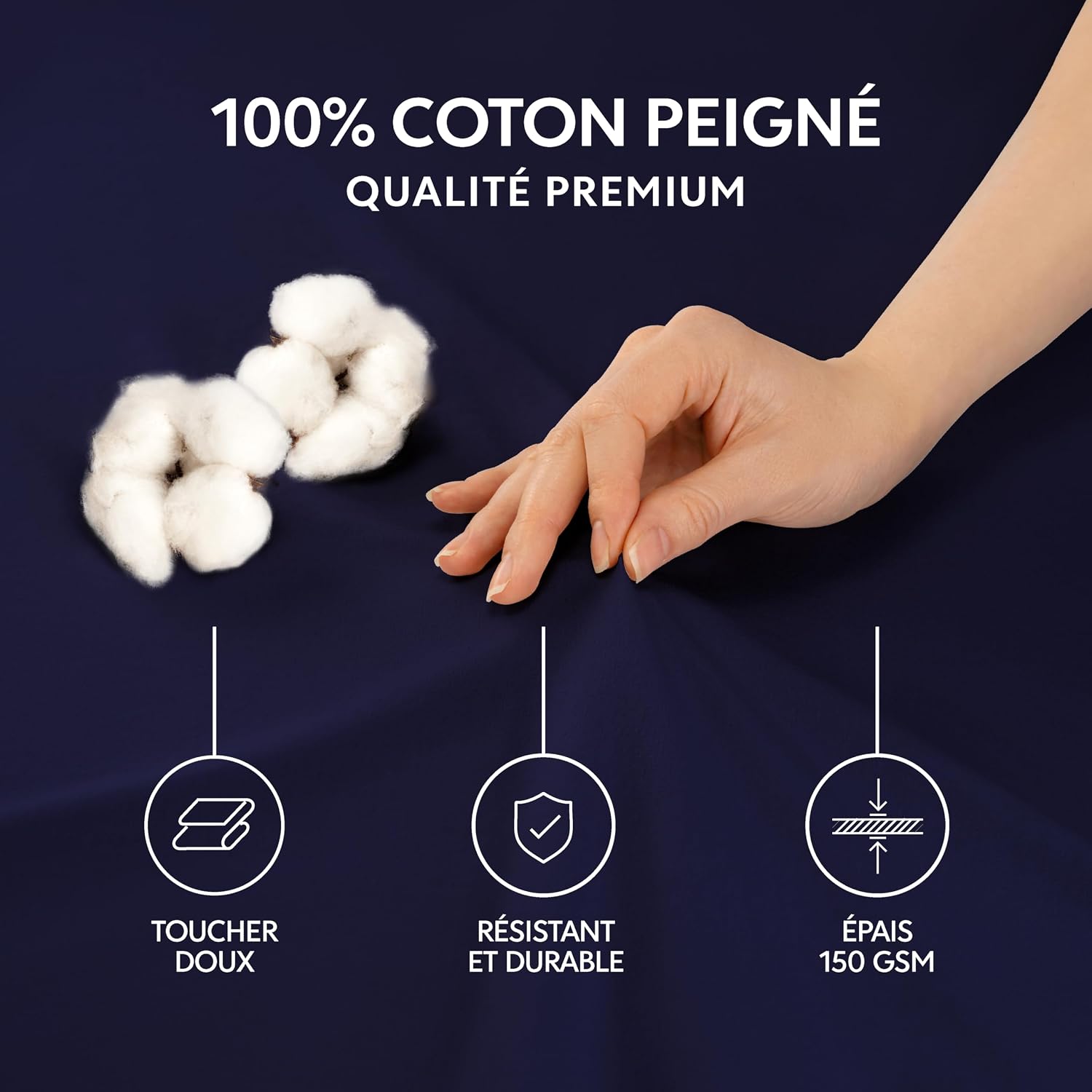 Detalle de Dreamzie Drap housse 160x200 cm en jersey 100% coton premium, bleu foncé (matelas jusqu’à 27 cm)