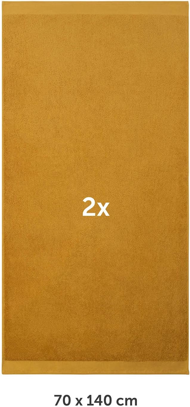 Detalle de Blumtal – Lot de 2 serviettes de bain jaune moutarde 70x140 cm en coton certifié Oeko-Tex®