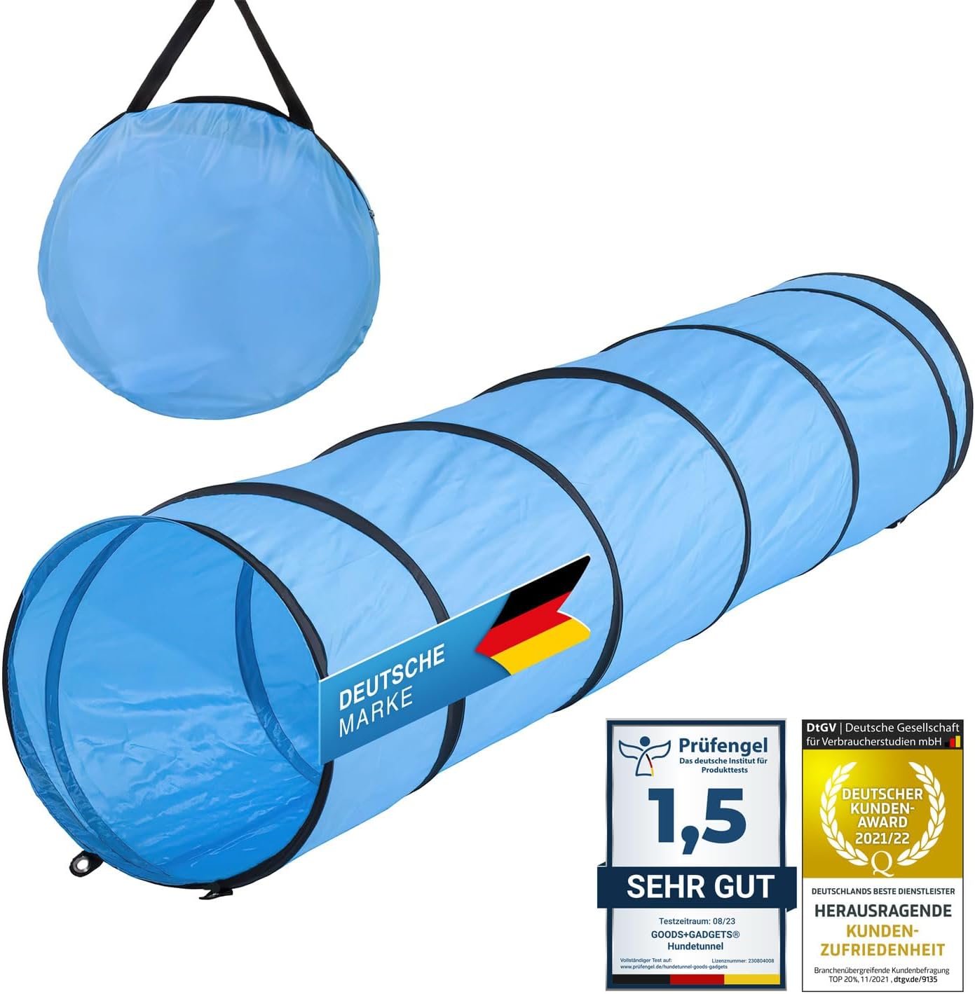 Detalle de GOODS+GADGETS Tunnel d’agilité pour chien (200 cm) avec patères et sac de transport