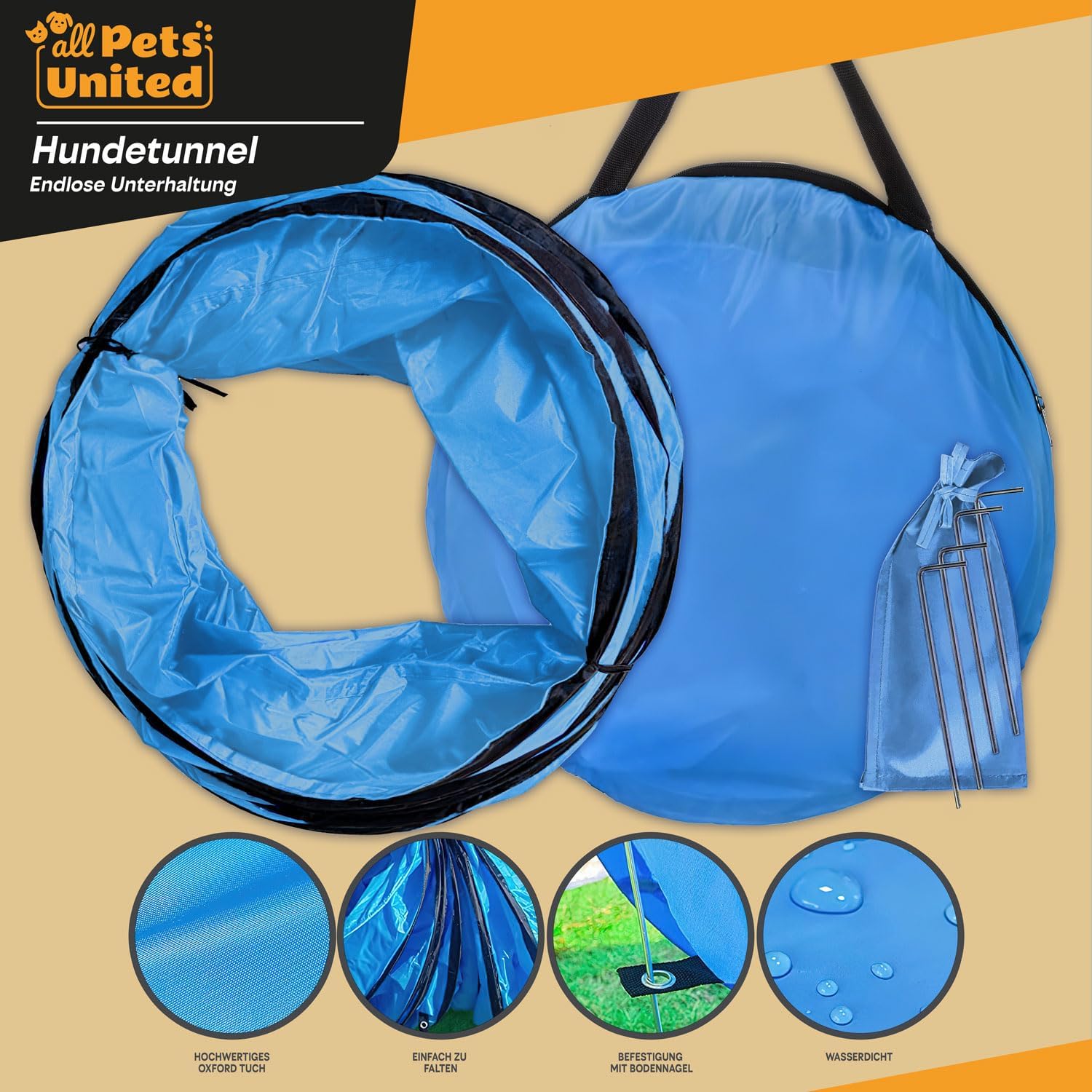 Detalle de GOODS+GADGETS Tunnel d’agilité pour chien (200 cm) avec patères et sac de transport