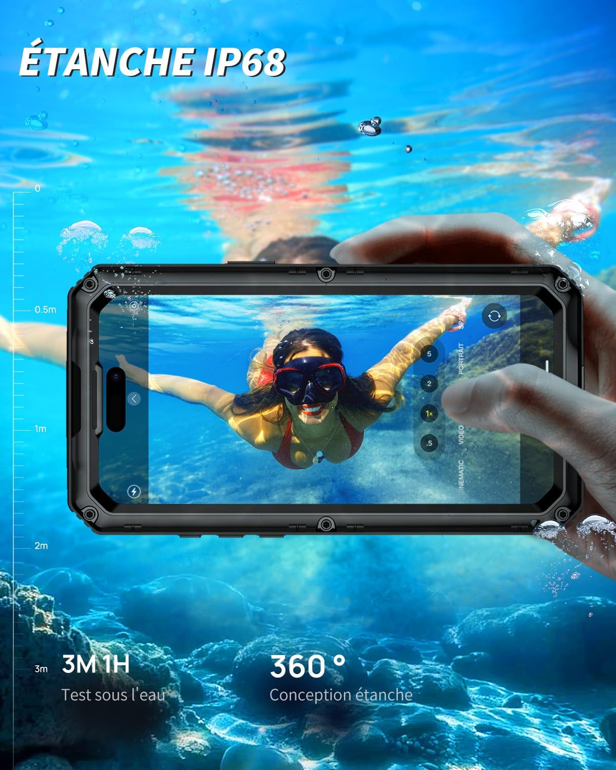 Detalle de Seacosmo Coque pour iPhone 17 Pro – Étanche IP68, protection 360° avec écran intégré, noir