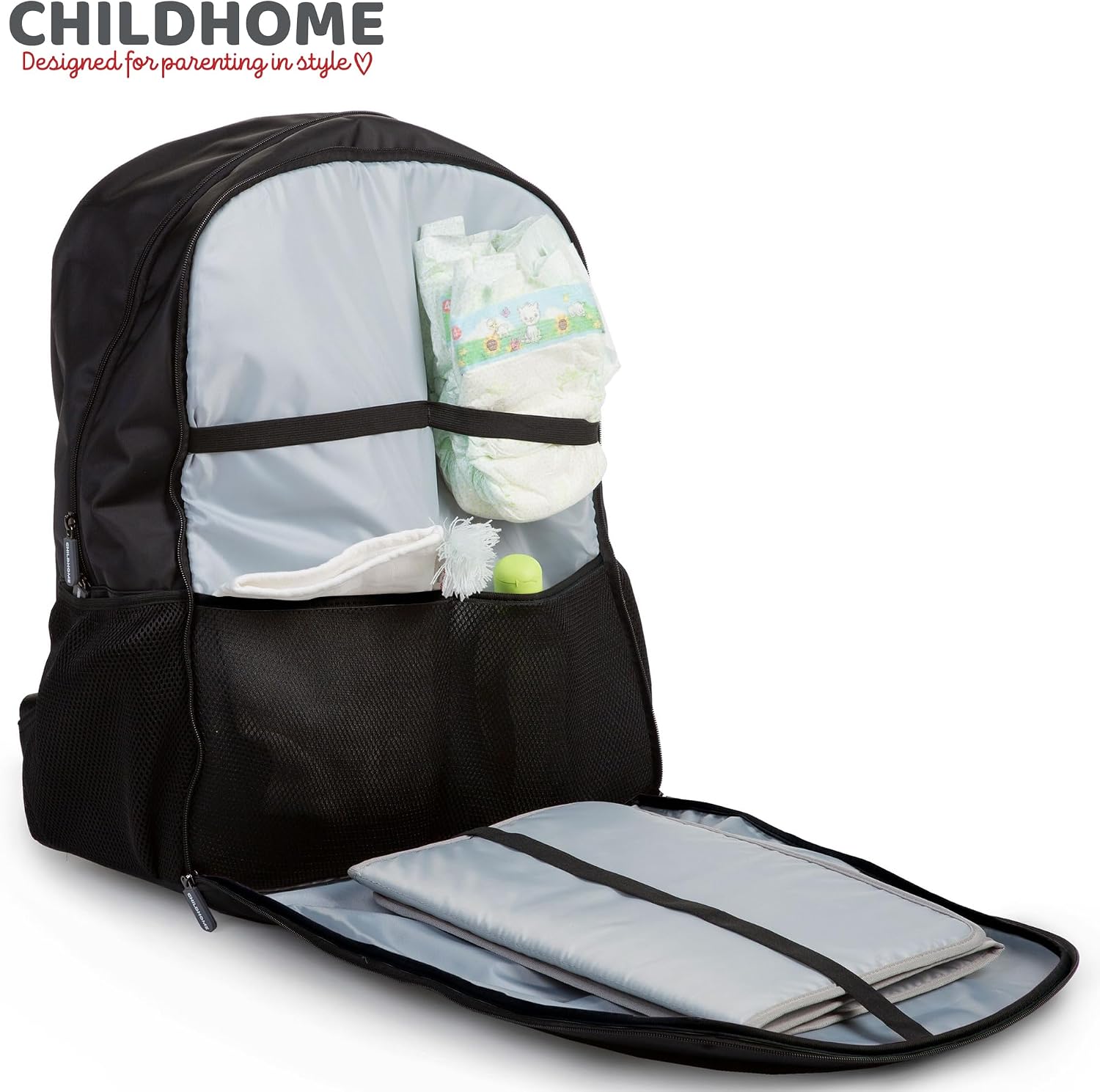 Detalle 2 de CHILDHOME Sac À Dos À Lange – Sac Voyage 35 L Noir, grande contenance, design belge
