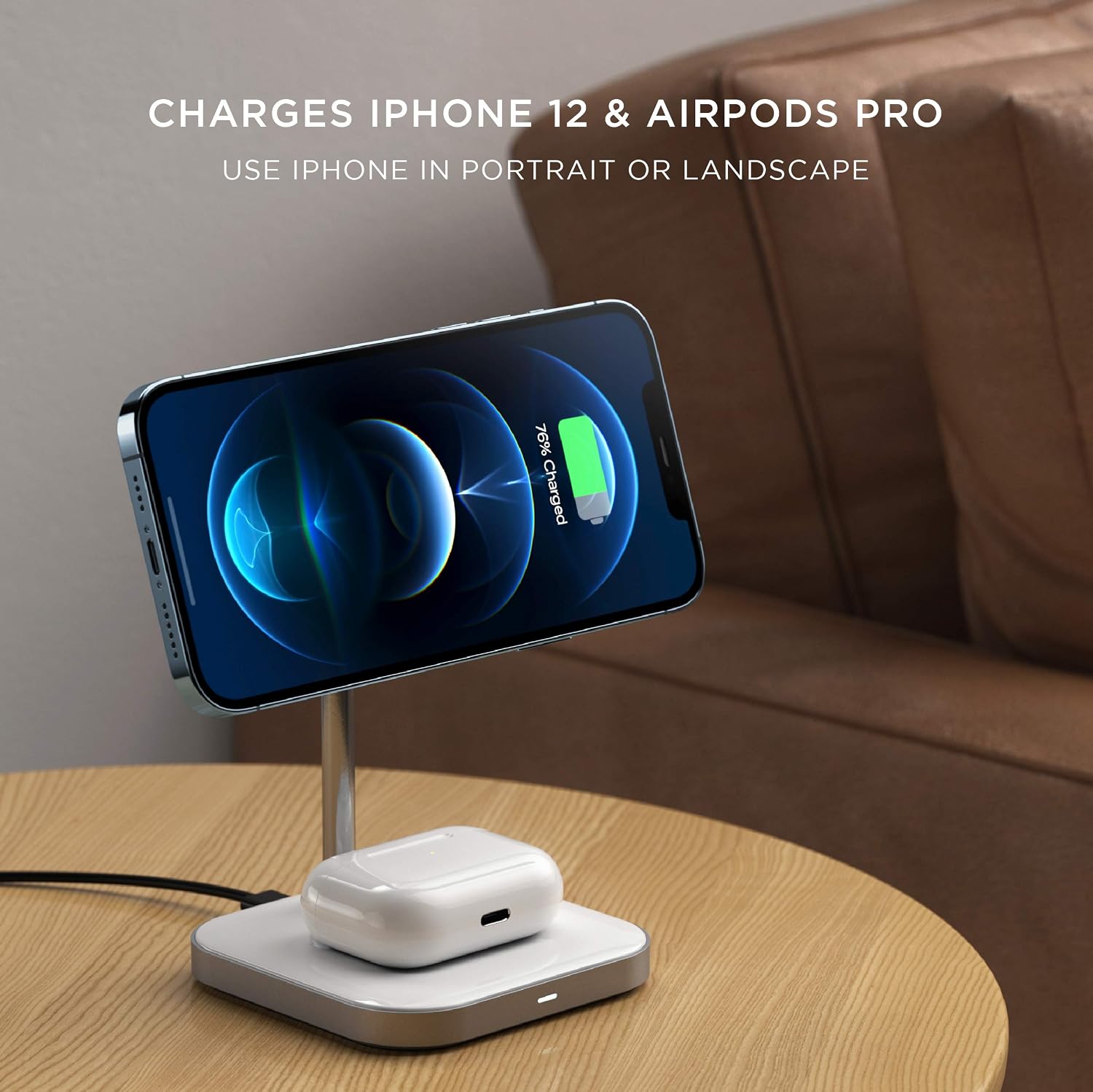 Detalle 2 de SATECHI Station de charge induction 2 en 1 magnétique pliable pour iPhone (MagSafe) et AirPods