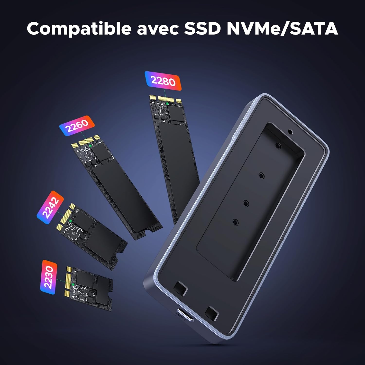 Thumbnail 6 de UGREEN Boîtier RGB M.2 NVMe/SATA USB-C 3.2 Gen 2 (20 Gbps) pour SSD M.2