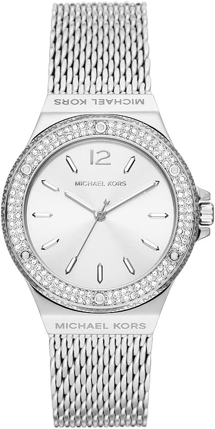 Detalle de Michael Kors Lennox pour Femme : montre à quartz trois aiguilles en acier inoxydable argenté