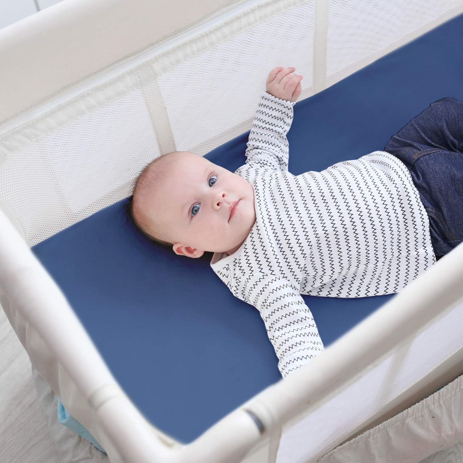 Detalle de Roba Matelas Bébé de Voyage Pliant 60x120 cm Bleu Foncé avec Sac de Transport et Housse Amovible