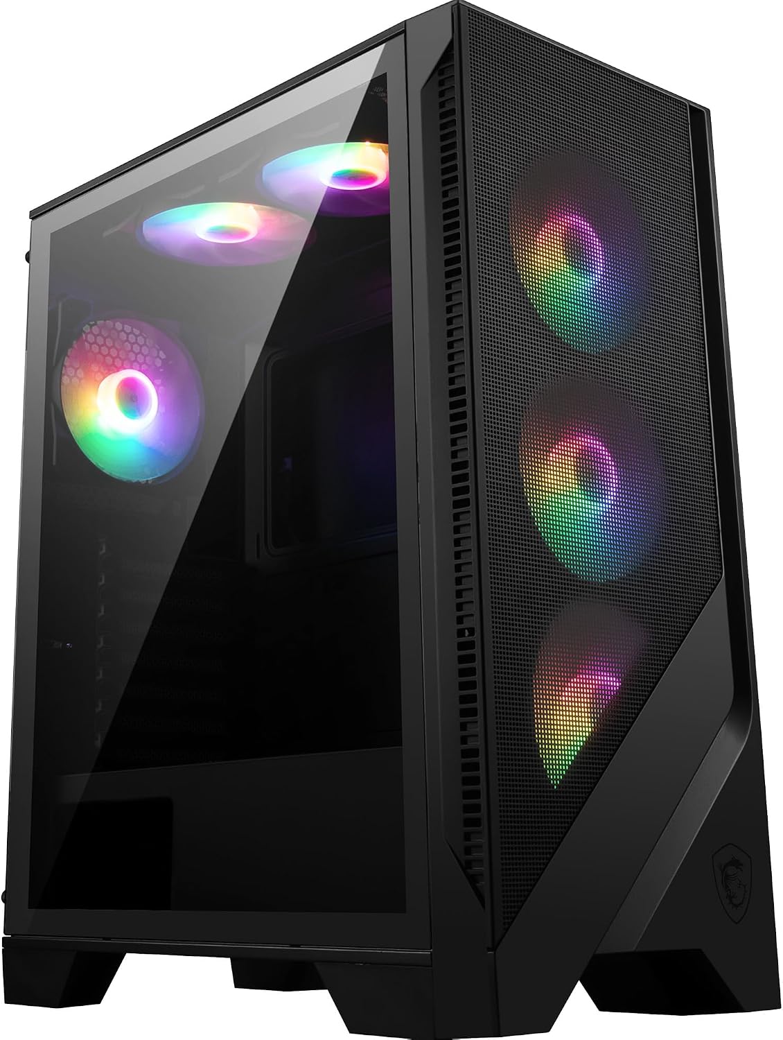 Detalle de MSI MAG Forge 120A Airflow — boîtier PC moyen tour ATX, Micro-ATX et Mini-ITX avec façade mesh et 6 ventilateurs auto-RGB