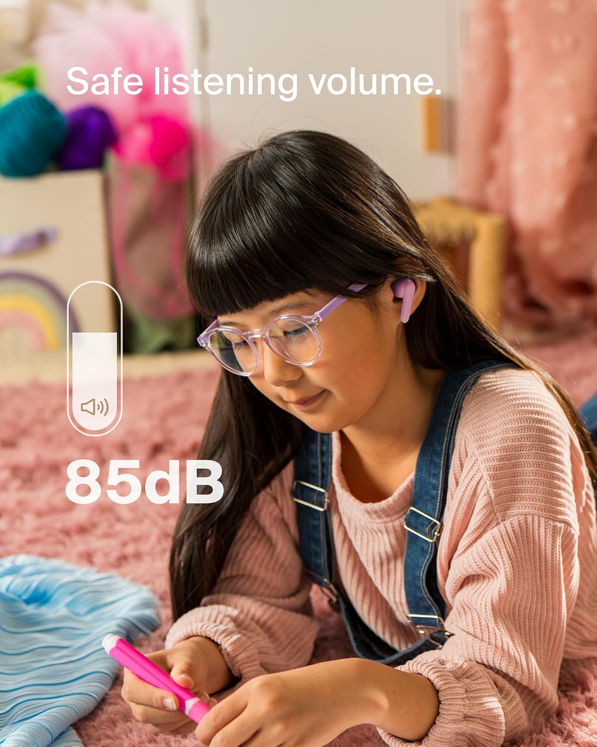 Detalle de Belkin SoundForm Nano 2: Écouteurs Bluetooth pour enfants – Rose, 28 h d’autonomie, volume limité