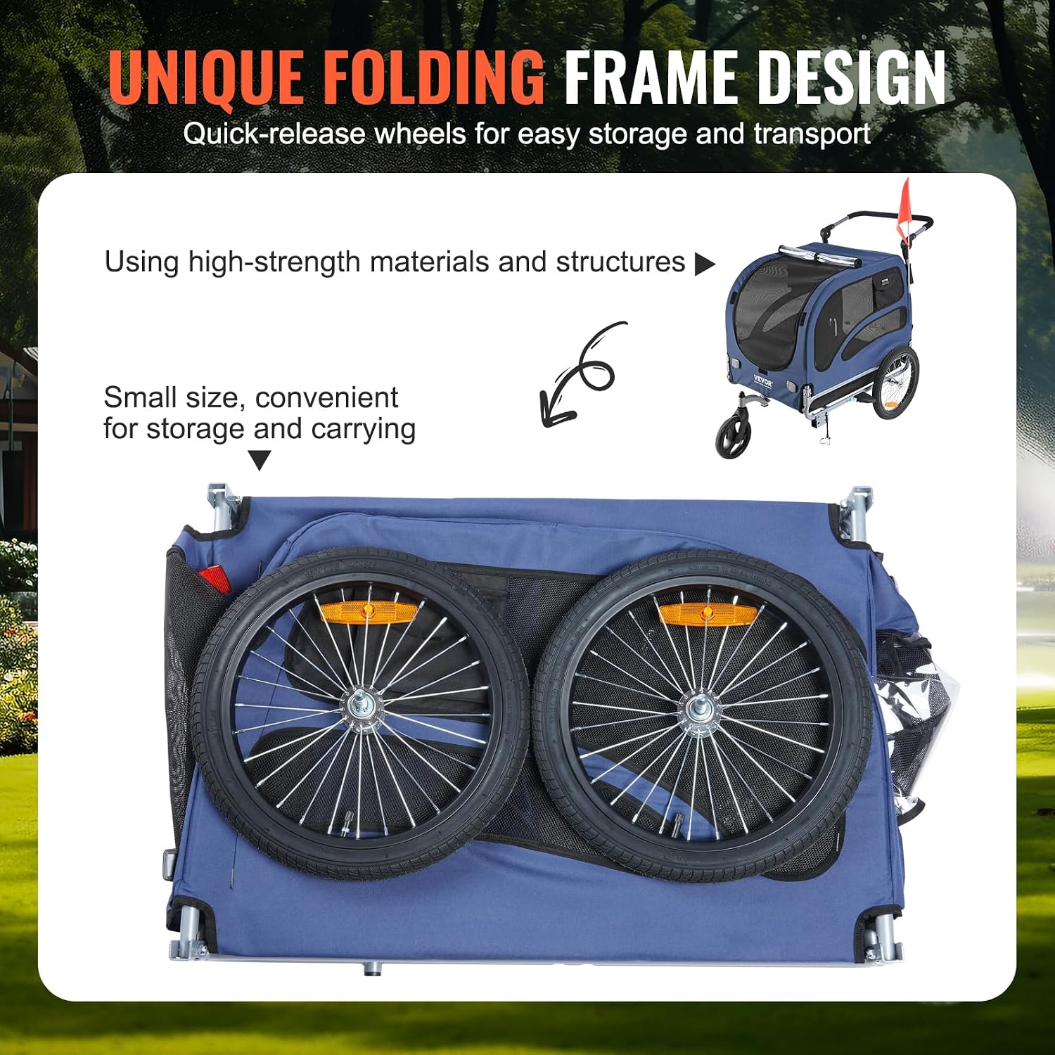 Detalle 2 de VEVOR Remorque de Vélo Chien Pliable 45 kg – 2 en 1 Poussette d'Animaux, Cadre Fer Forgé et Roues à Dégagement Rapide