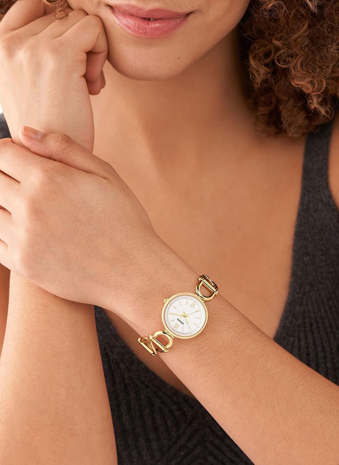 Detalle de FOSSIL Montre Carlie pour Femmes – Mouvement Quartz à 3 Aiguilles, Boîtier Or et Bracelet Acier Inoxydable