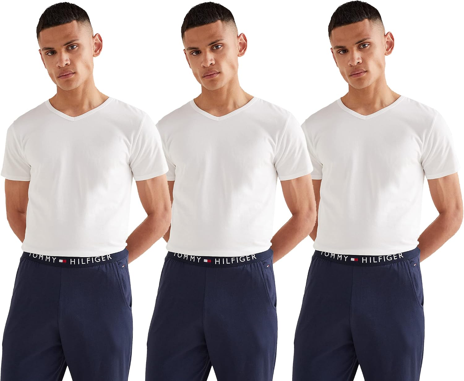 Thumbnail 6 de Tommy Hilfiger 2S87903767 – T-Shirt Uni Col V, Manches Courtes, Lot de 3 pour Homme