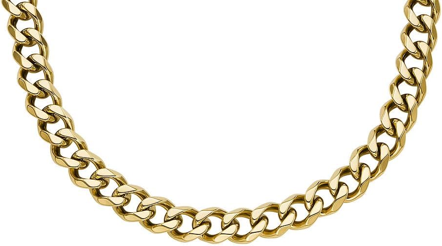 Detalle de Fossil Collier en acier inoxydable doré avec fermoir à mosqueton – modèle masculin