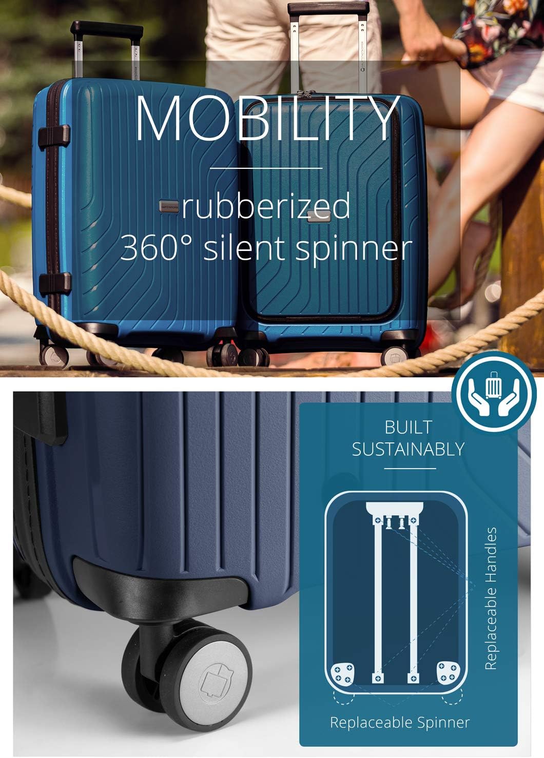 Detalle de HAUPTSTADTKOFFER TXL – Bagage à Main 55 x 40 x 23 cm avec compartiment ordinateur et serrure TSA, valise trolley rigide