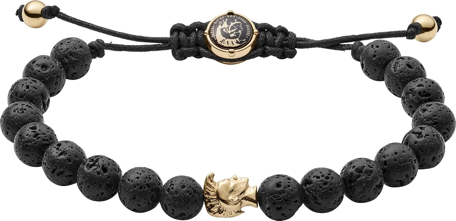 Detalle de Diesel Homme – Bracelet en perles semi-précieuses avec fermoir à glissière