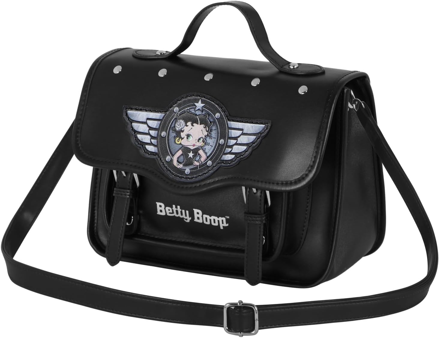 Detalle de Betty Boop Motor Love: Sac bandoulière et sac à dos satchel Noir 27x19 cm