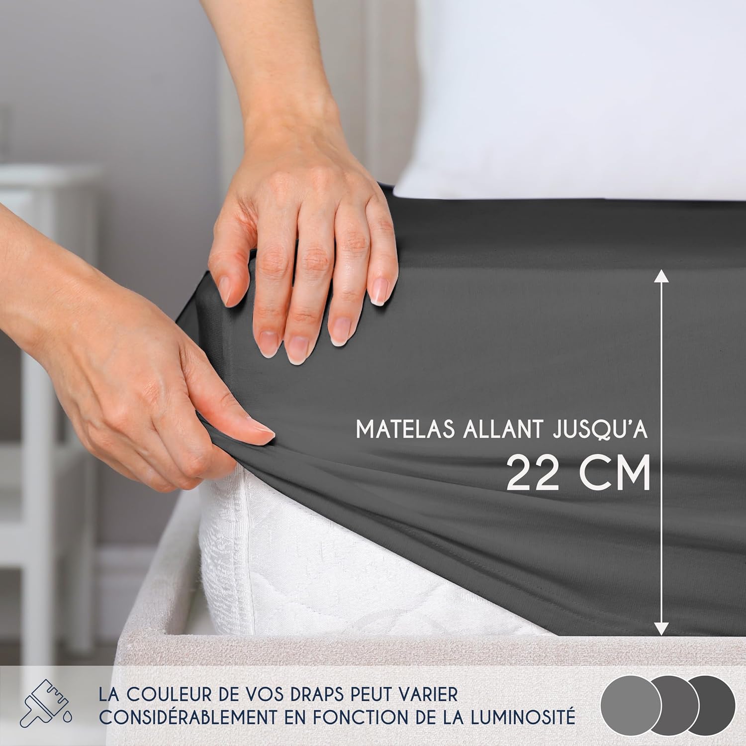Detalle de Dreamzie Drap-Housse 140x190/200 - Anthracite, 100% Jersey coton certifié Oeko Tex