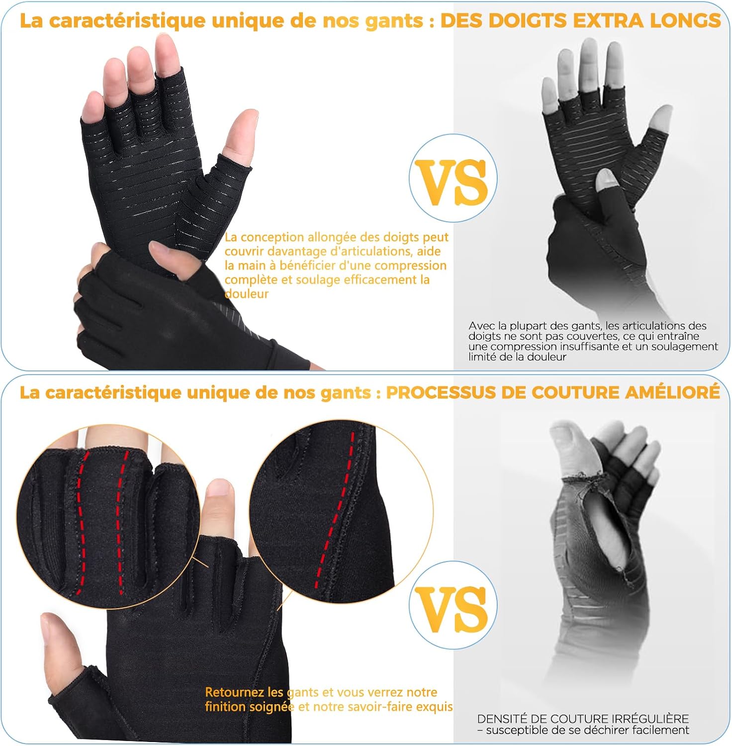 Detalle de Donfri – 2 paires de gants de compression pour arthrite en cuivre, taille L