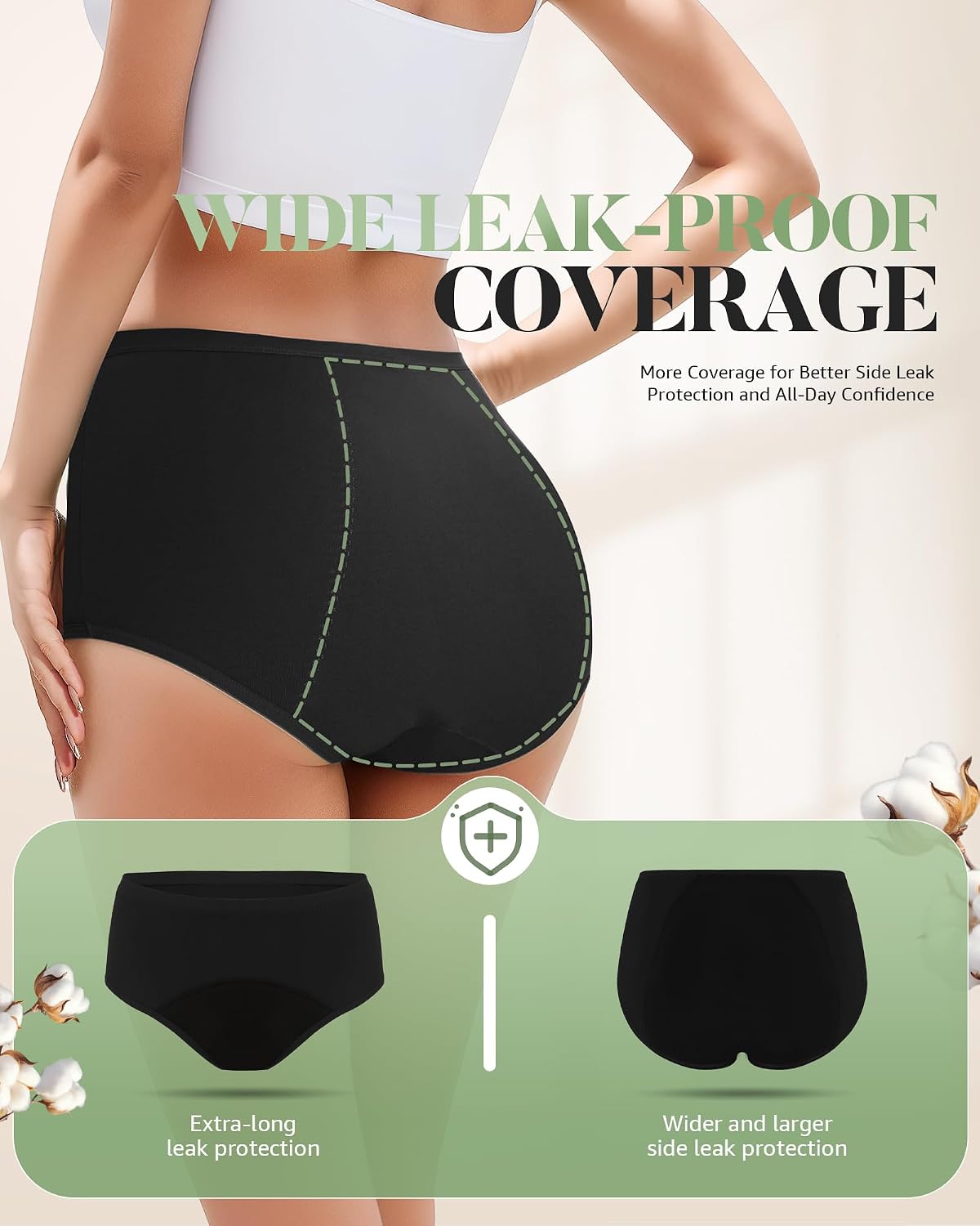 Detalle de TANSTC Culotte menstruelle coton Flux très abondant – Lot 3 taille haute