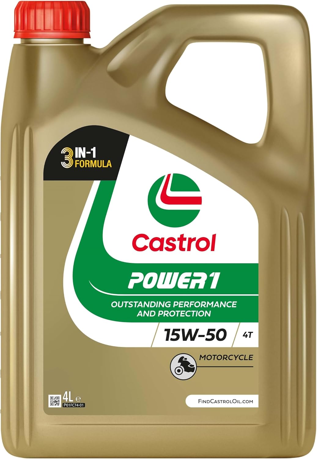 Detalle de Castrol POWER1 4T 15W-50, 4L — Lubrifiant moteur synthétique pour motos 4 temps