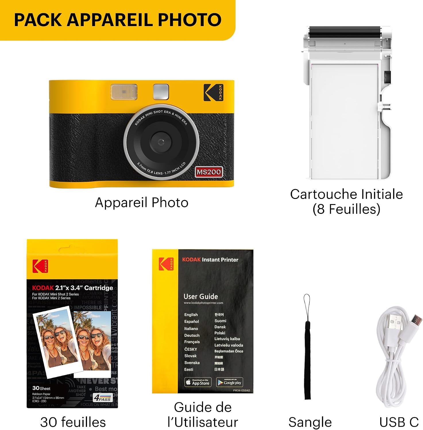 Thumbnail 6 de Kodak Mini Shot 2 ERA 4PASS : appareil photo instantané et imprimante portable inclus 38 feuilles