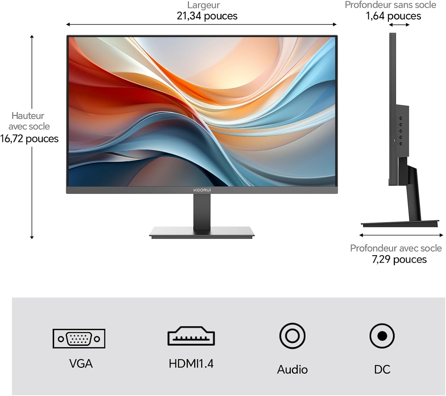 Detalle de KOORUI E2411K : moniteur PC gamer 24 pouces Full HD 144 Hz IPS, Eye Care et Adaptive Sync