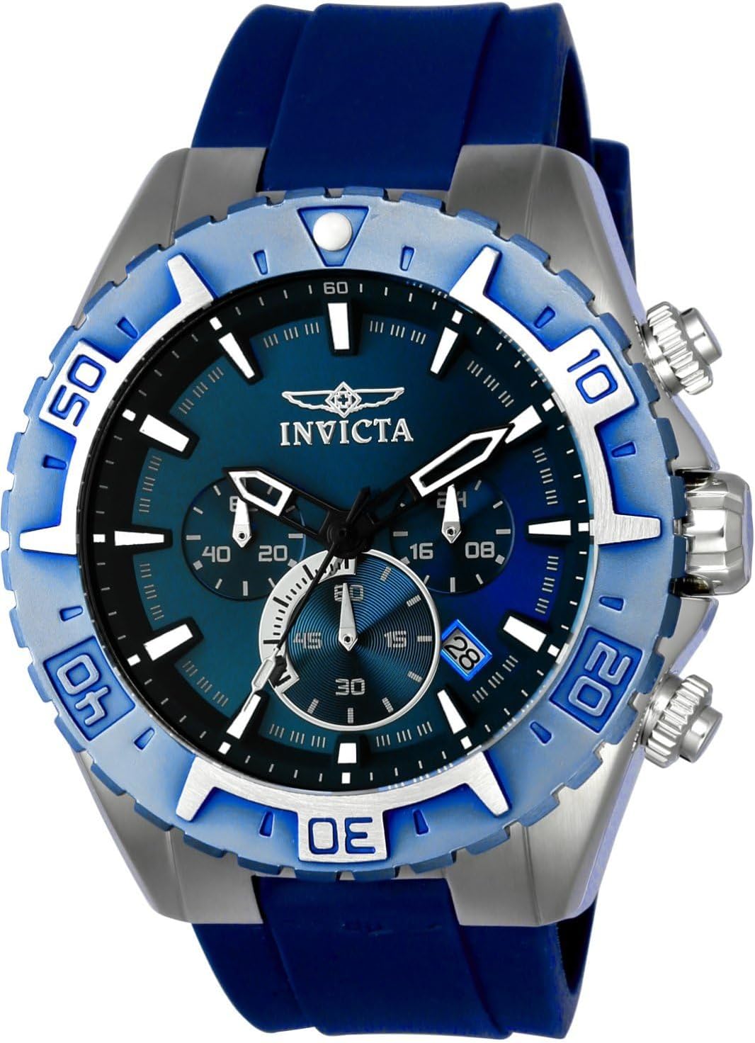 Detalle de Invicta Aviator Homme 49 mm - Montre quartz en acier inoxydable, cadran bleu