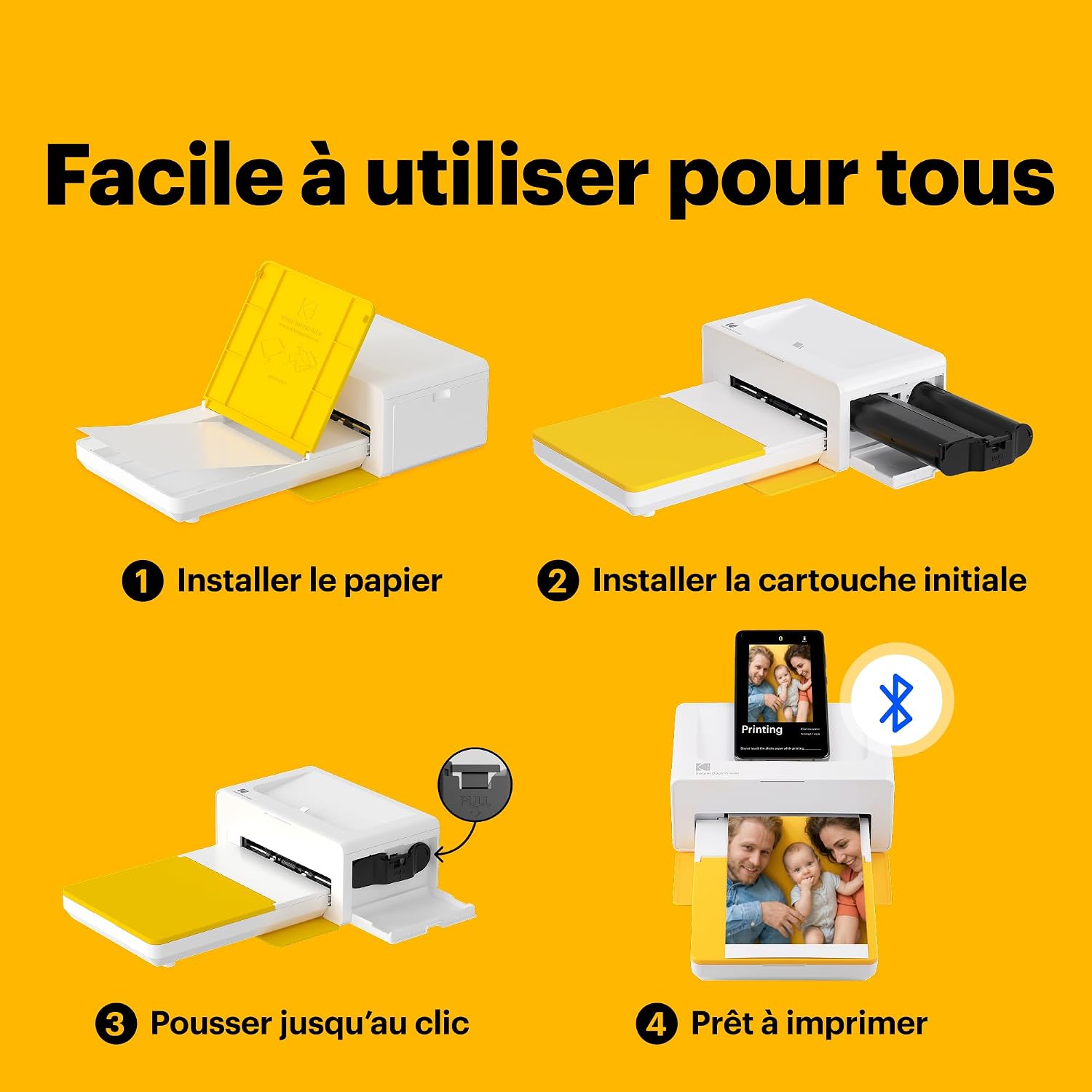 Detalle de Kodak Dock Plus 4Pass Imprimante Photo (10x15 cm) avec Pack de 50 Feuilles (10 + 40) – couleur jaune