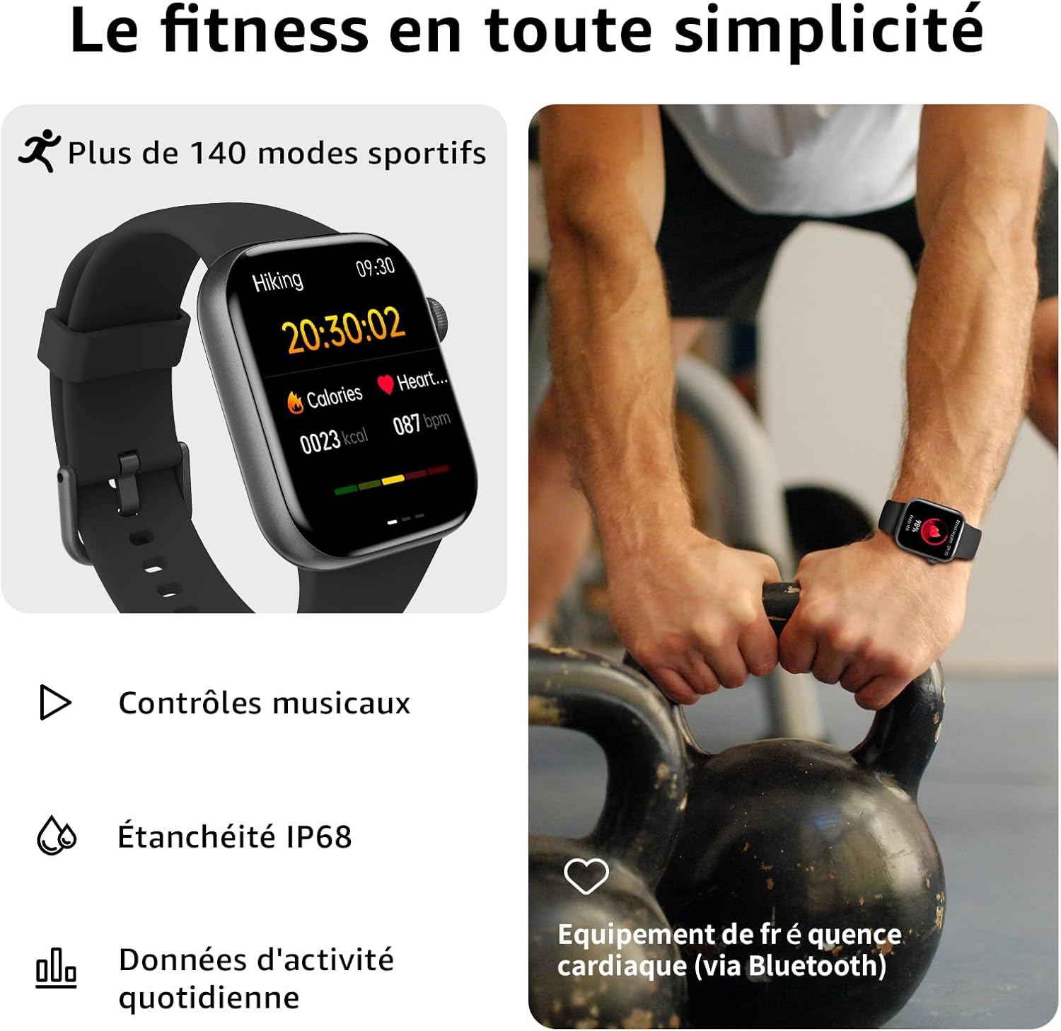 Detalle de AcclaFit Montre Connectée – Écran 1,85" HD, 140+ modes, appels Bluetooth et suivi santé (IP68)