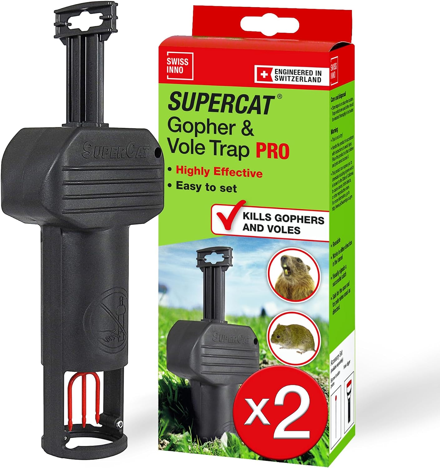 Detalle de SWISSINNO Piège à campagnols Pro SuperCat – Piège efficace pour rats des champs et campagnols (2 pièces)