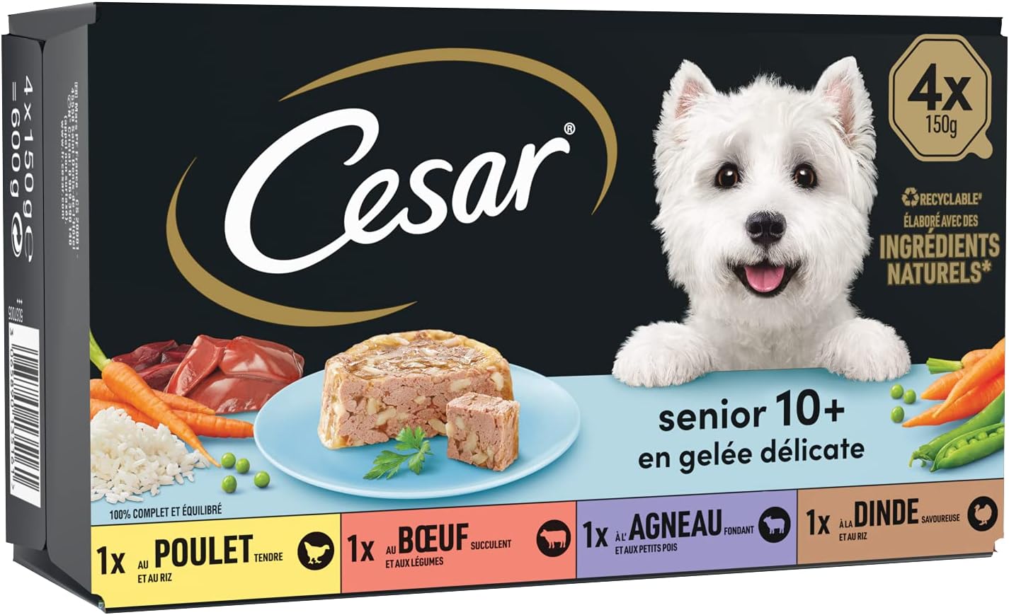 Detalle de Cesar Repas pour Chien Senior – 24 Barquettes (Lot de 6 packs 4x150 g) | Pâtée en Gelée à la Dinde/Bœuf/Poulet/Agneau