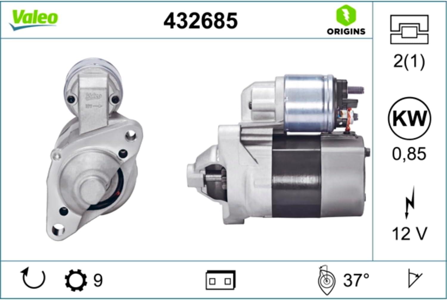 Detalle 2 de VALEO 432685 Démarreur – 0,85 kW, 12 V, 9 dents, rotation CW