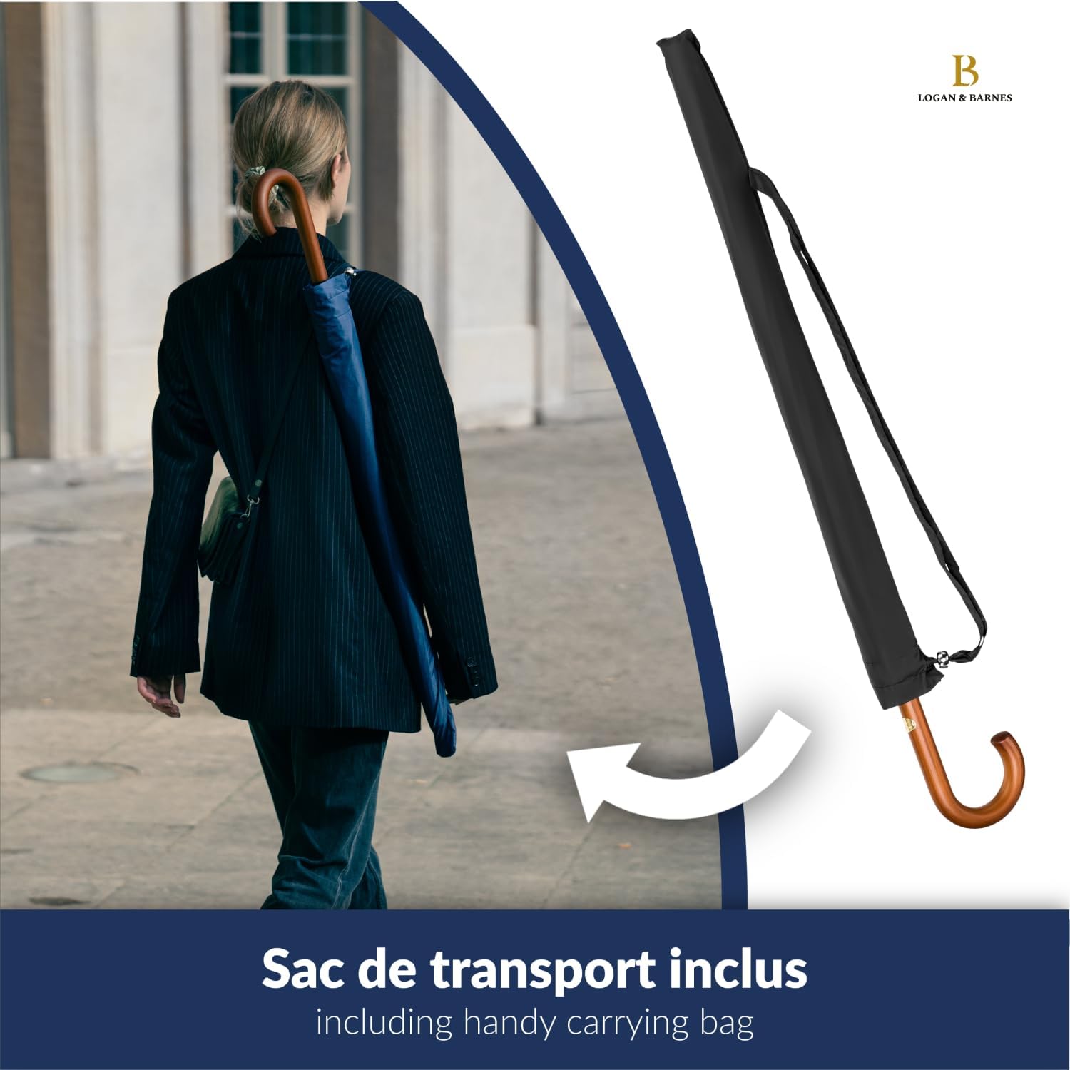 Detalle de LOGAN & BARNES Parapluie résistant à la tempête Ø120cm – Grand parapluie XXL EDINBURGH, 16 baleines