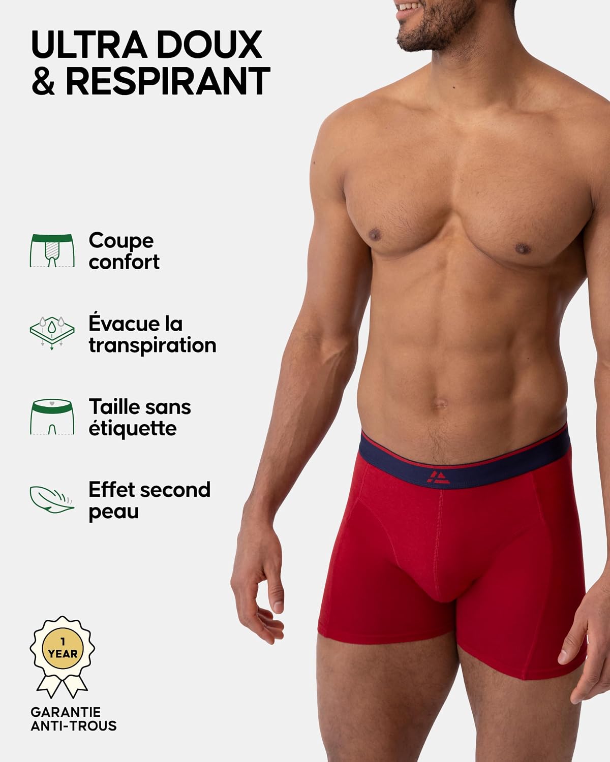 Detalle de Danish Endurance Boxer Bambou, caleçon homme doux et respirant, lot de 6