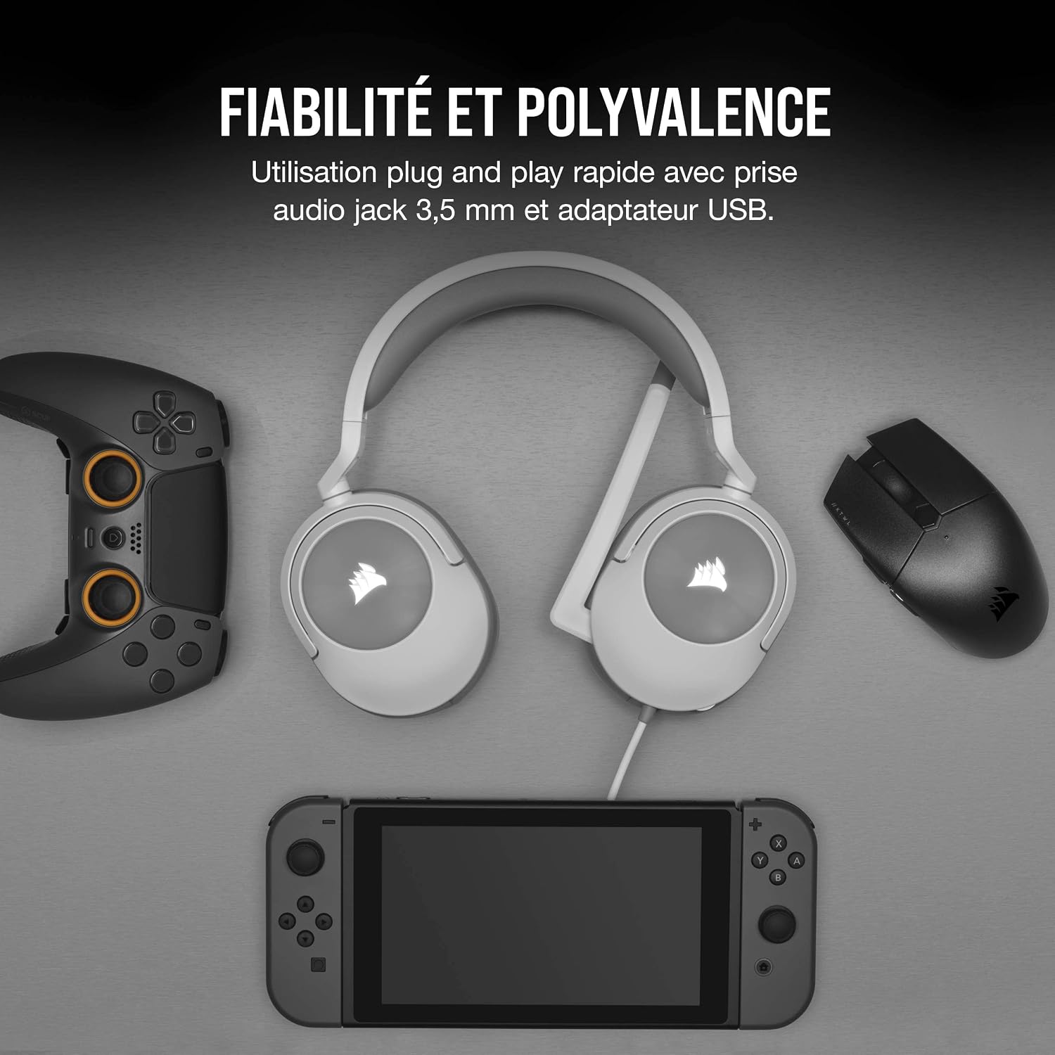 Detalle de Casque de jeu filaire Corsair HS55 Surround : Dolby 7.1, micro escamotable et compatibilité multiplateforme