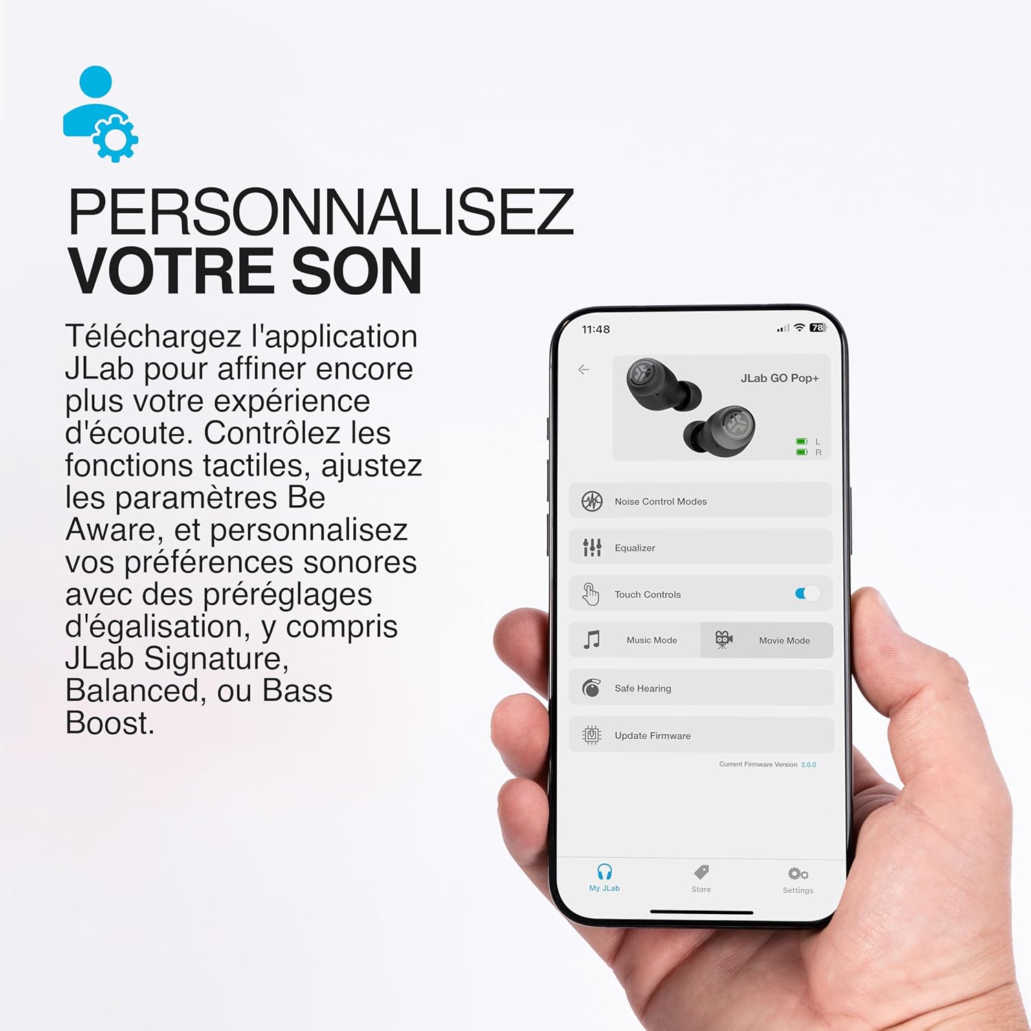 Detalle de JLab Go Air Pop+ Menthe — écouteurs Bluetooth True Wireless avec micro et autonomie annoncée 35+ h
