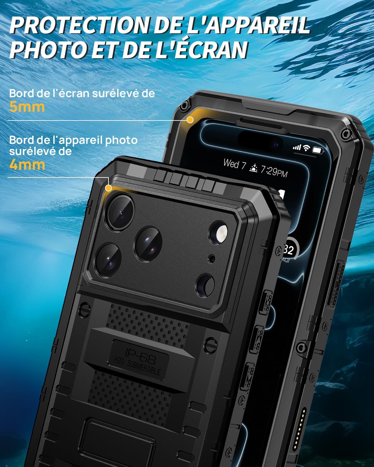 Detalle de Seacosmo Coque pour iPhone 17 Pro – Étanche IP68, protection 360° avec écran intégré, noir