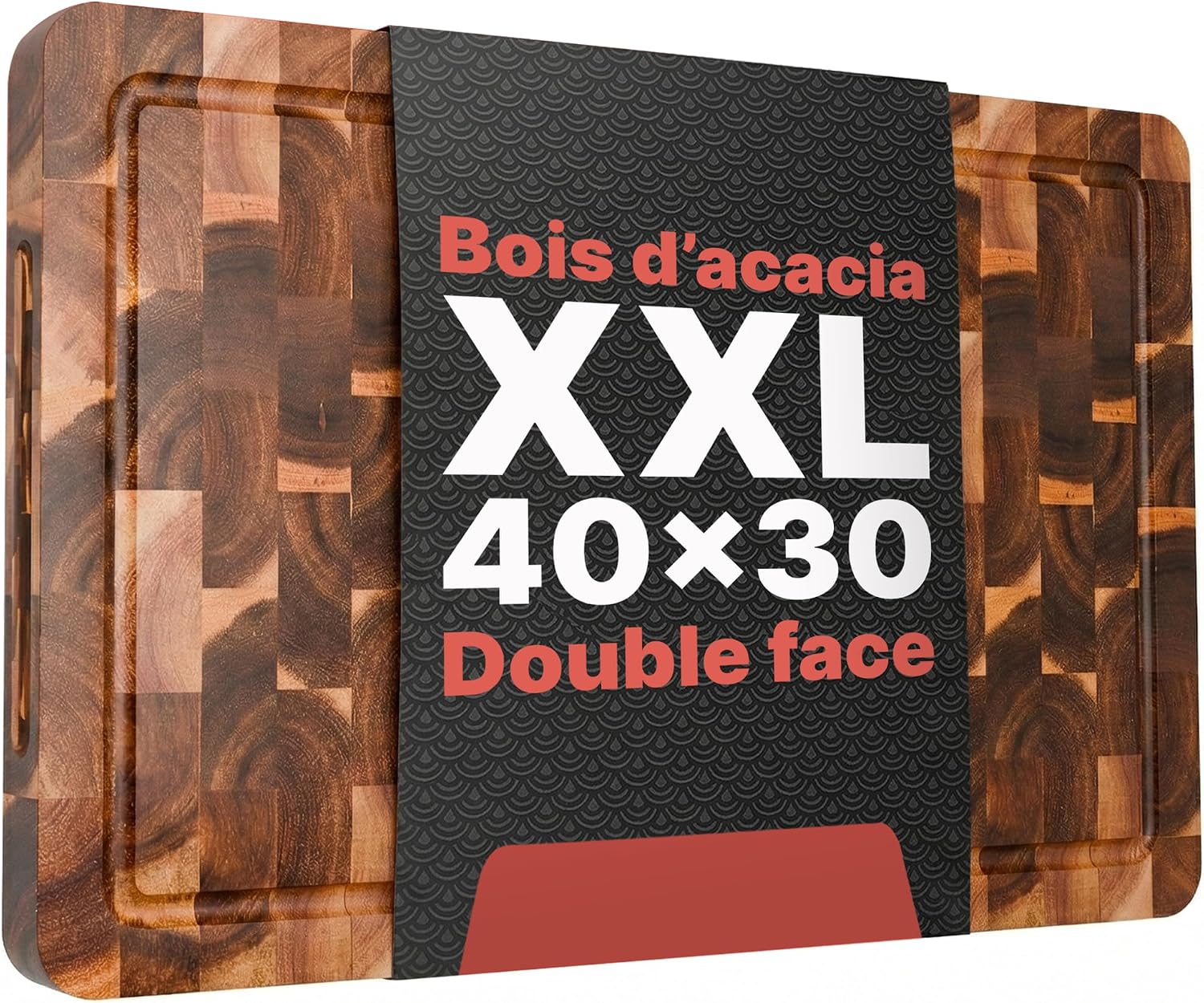 Detalle de Matakumi Planche à Découper en Bois d’Acacia – Planche Double Face 40 x 30 cm avec Poignées et Rigole
