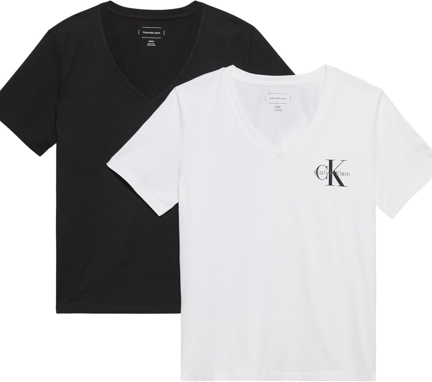 Detalle de Calvin Klein T-Shirts Manches Courtes Lot de 2 – Logo Col en V