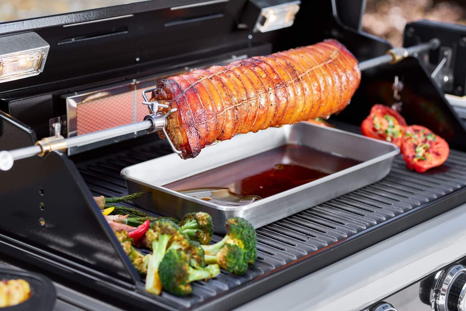 Detalle de RÖSLE Barquette Barbecue Universelle Professionnelle en Acier Inox 18/10 – Barquette 41 × 22 cm, 3 L, rebord haut