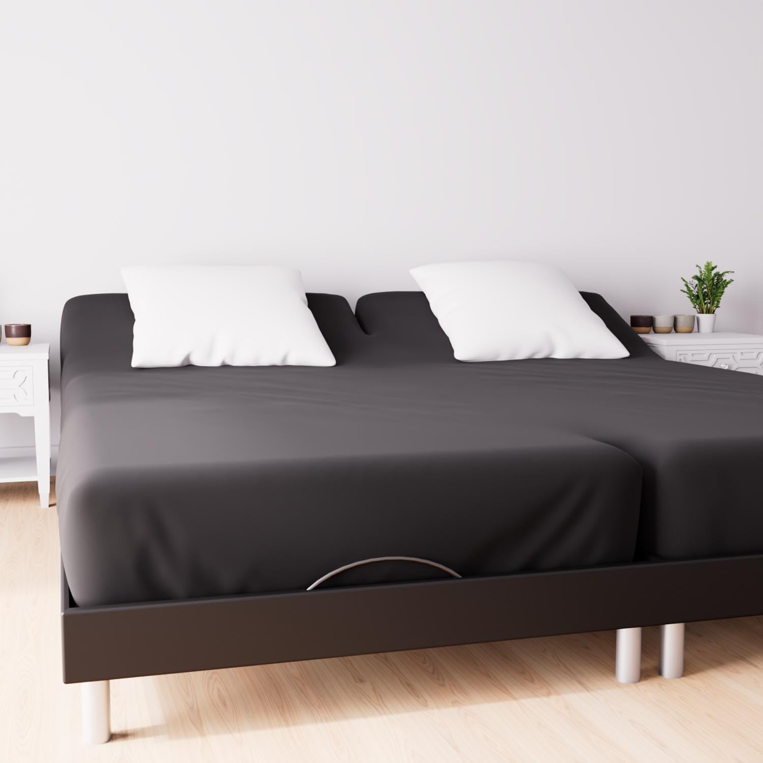 Detalle 2 de Soleil d’ocre Soleil d'ocre – Drap housse TPR en coton 57 fils, 2x80x200 cm, UNI noir