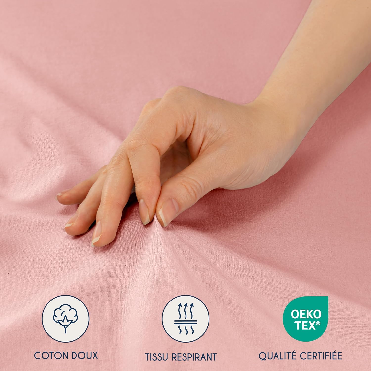 Detalle de Dreamzie Drap Housse 90x190/200 – Jersey coton 100% certifié Oeko-Tex – Rose