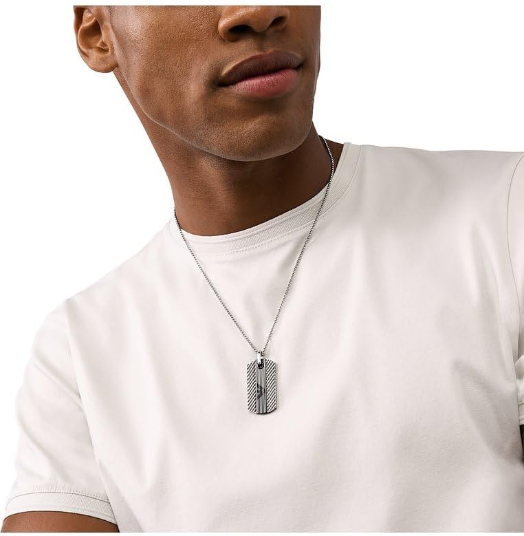 Detalle 2 de Emporio Armani Collier pour homme en perles avec fermoir mousqueton, acier inoxydable