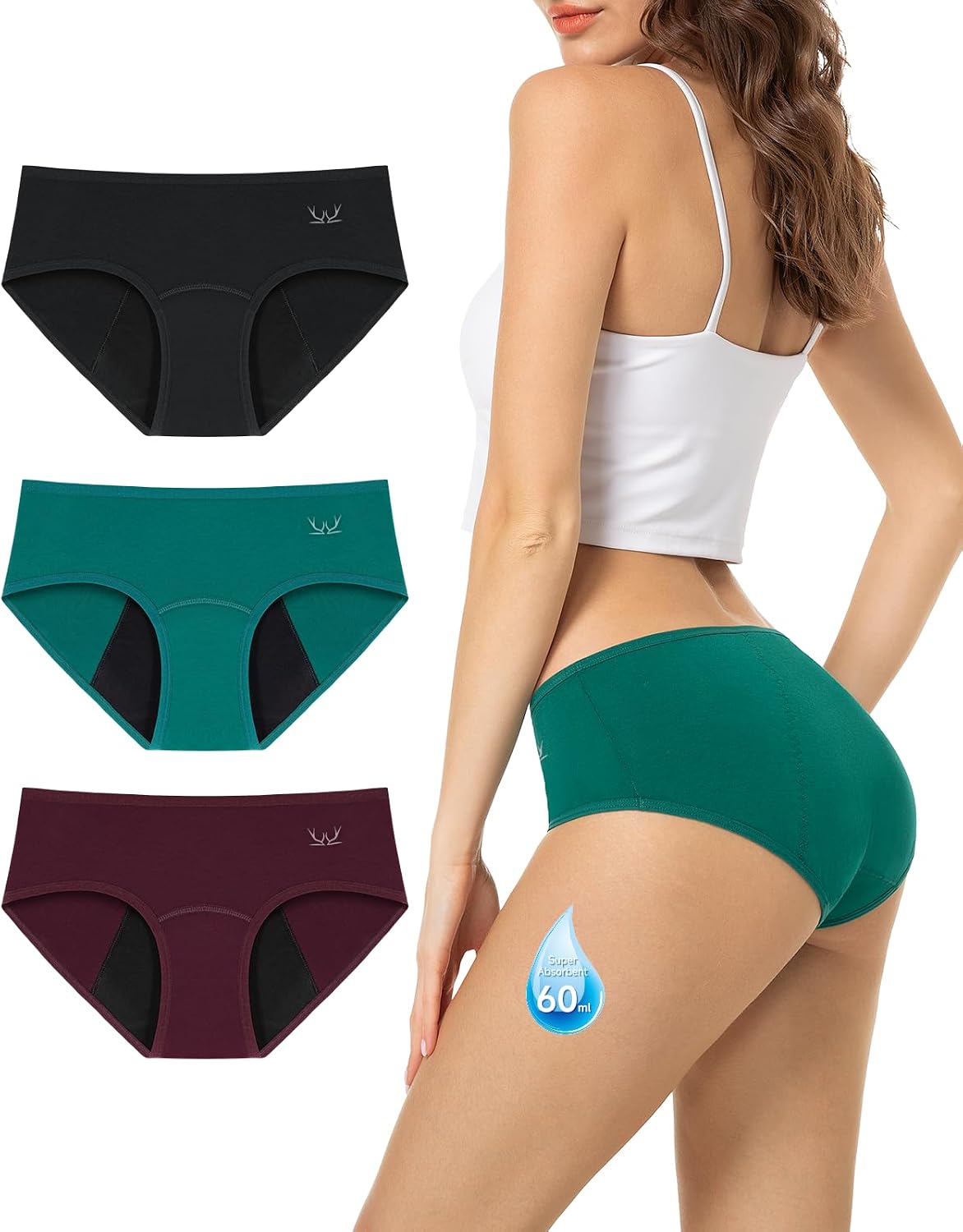 Detalle de Culotte menstruelle TANSTC en coton (lot de 3) – protection anti-fuite lavable