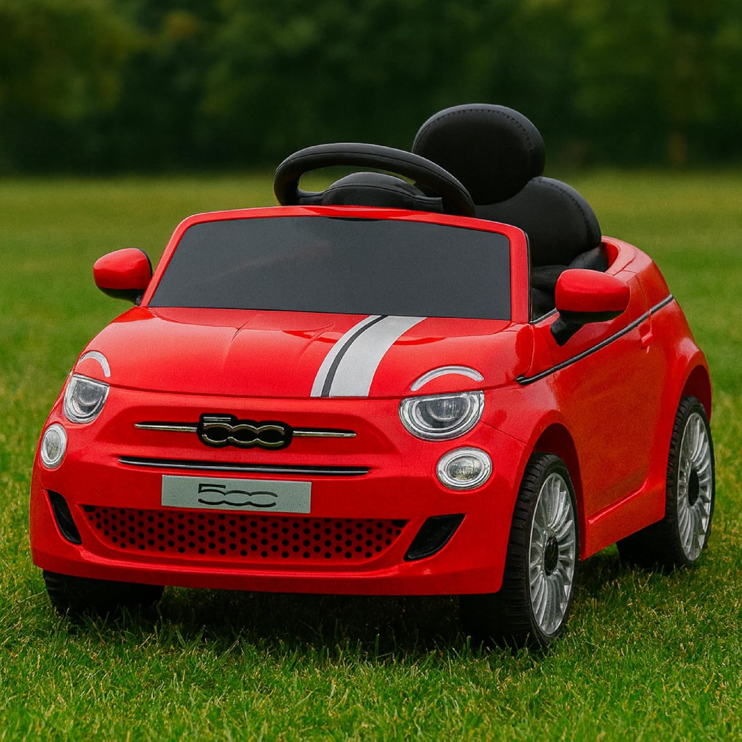Detalle de Baroni Toys Fiat 500 Voiture Électrique 12V pour Enfant (Rouge) — Télécommande Parentale, Sons et Lumières
