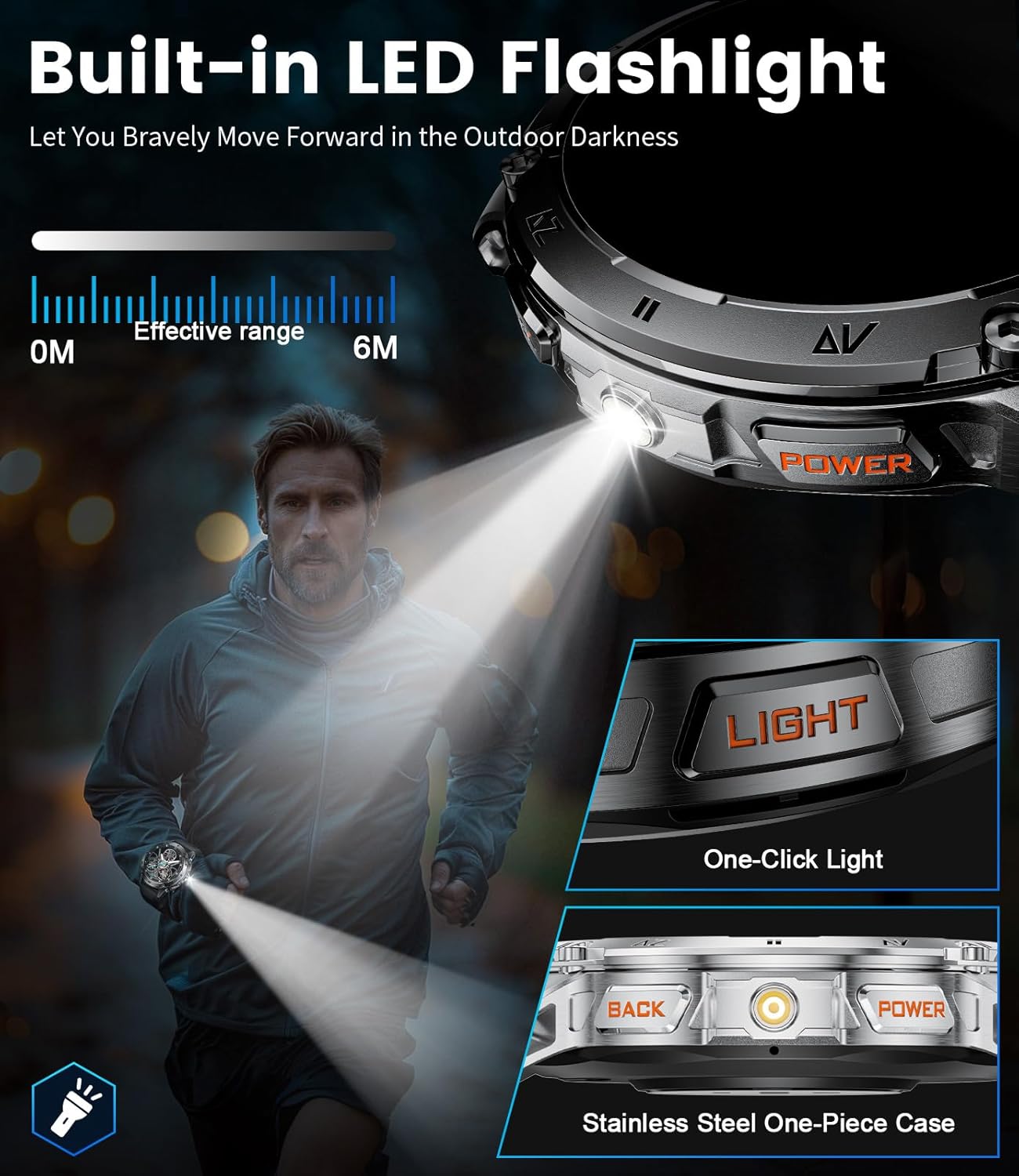 Detalle 2 de CHOOSETIME Montre Connectée Homme - Écran AMOLED 1,43", Appels Bluetooth, 110+ Modes Sportifs, Lampe Torche et Suivi Santé IP68