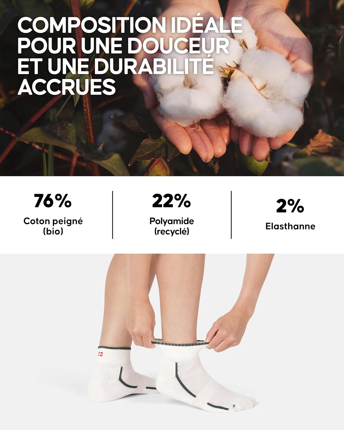 Detalle 1 de DANISH ENDURANCE chaussettes sport en coton bio