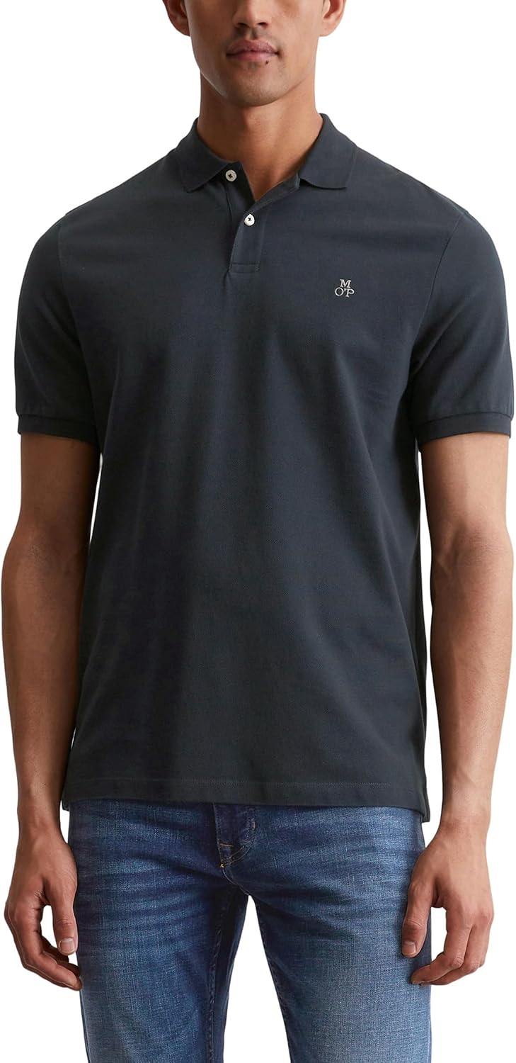 Detalle de Marc O’Polo polo manches courtes en coton biologique Regular Fit, Bleu Dark Navy (L)