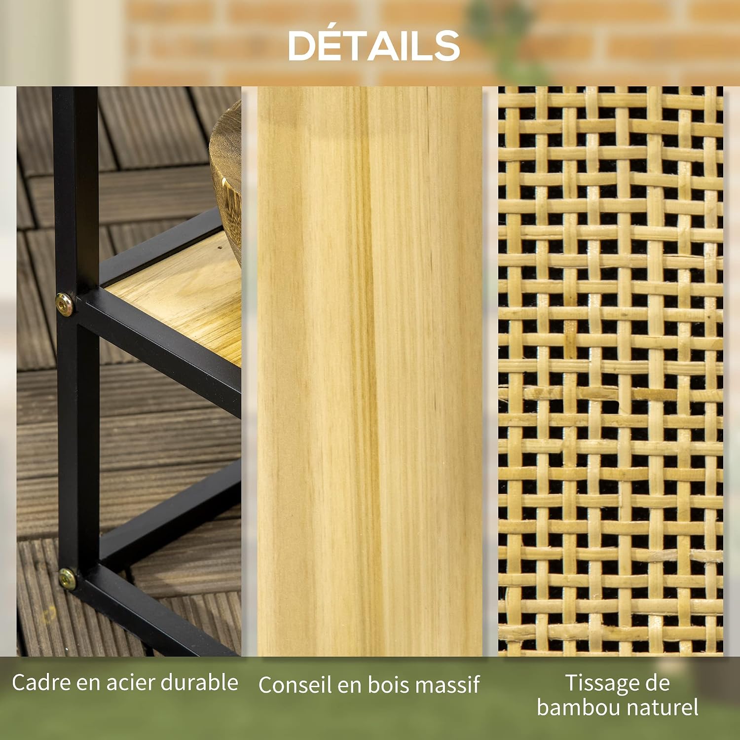 Detalle de Outsunny Jardinière sur Pieds Rectangulaire avec Étagère Inférieure — Bois et Métal, 55 x 20 x 56 cm