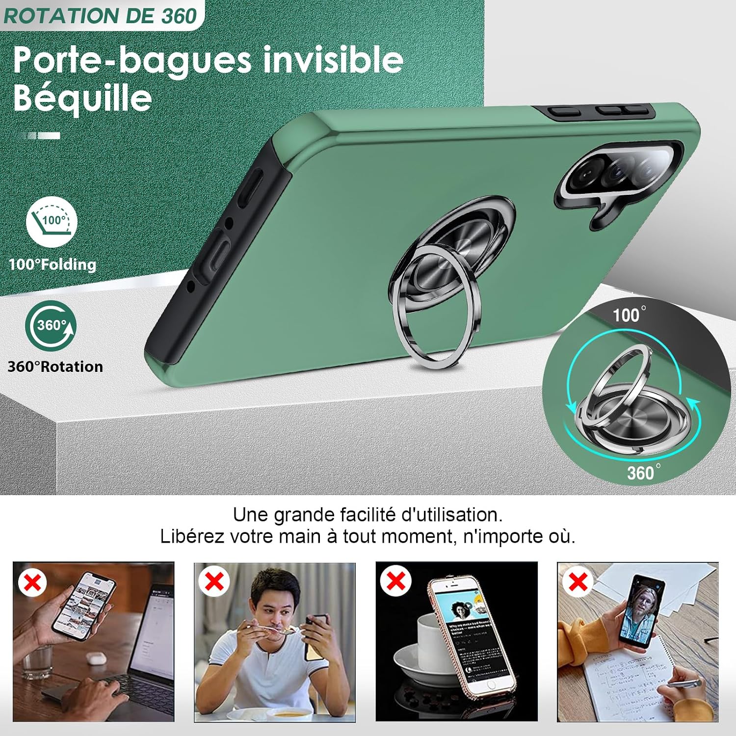 Detalle de Coque LeYi pour Samsung Galaxy A56/A56 avec verre trempé dual et anneau invisible – protection renforcée